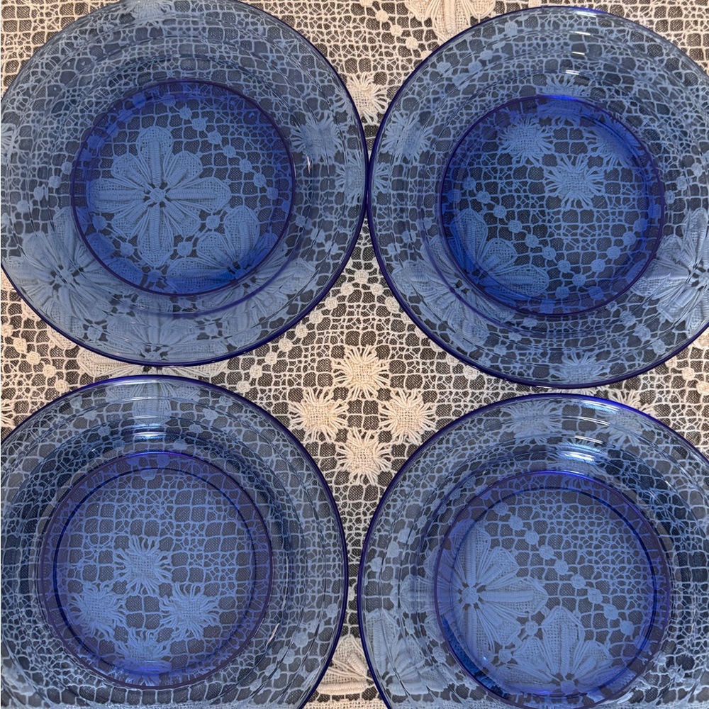Hazel-Atlas Salad Plates Cobalt Blue Set of Four Depression Glass Vintage